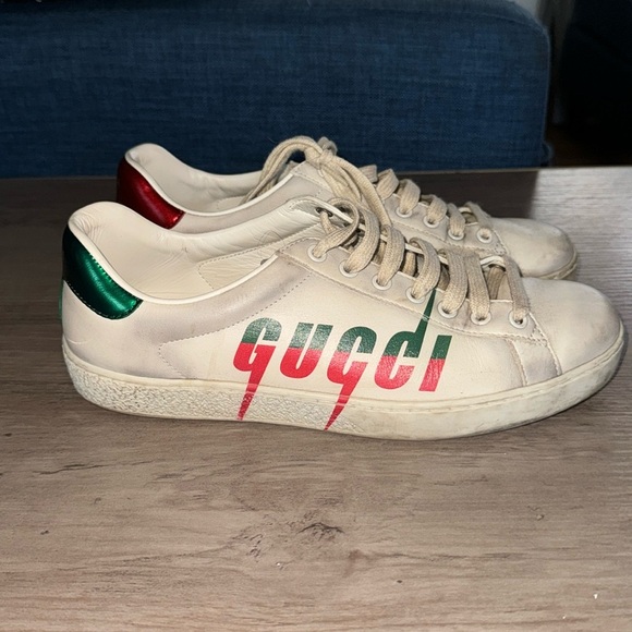 Gucci Aces Blade Print Low Off White Distressed Sneakers Size 6.5 - Picture 4 of 12